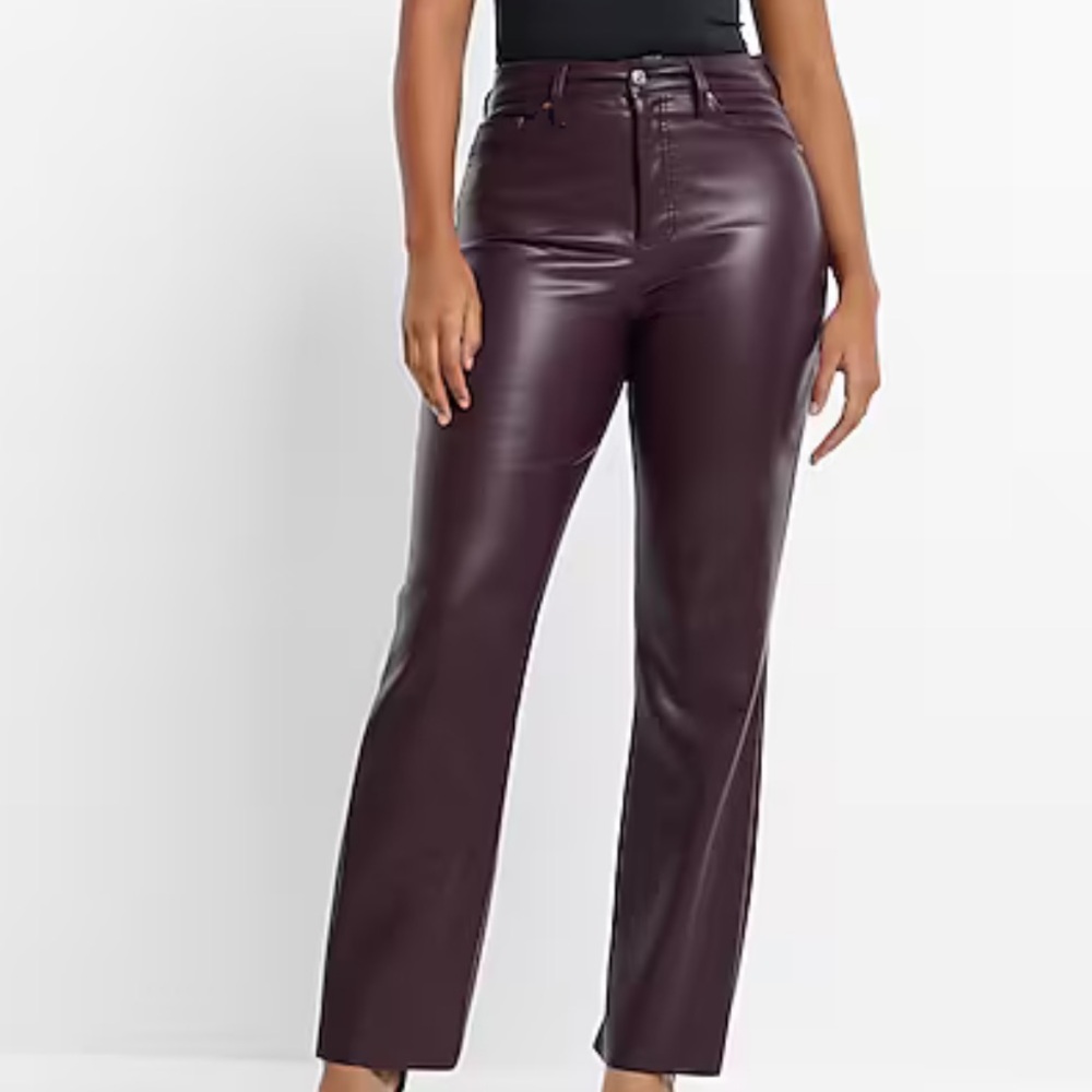 Super High Waisted Faux Leather Modern Straight Pant